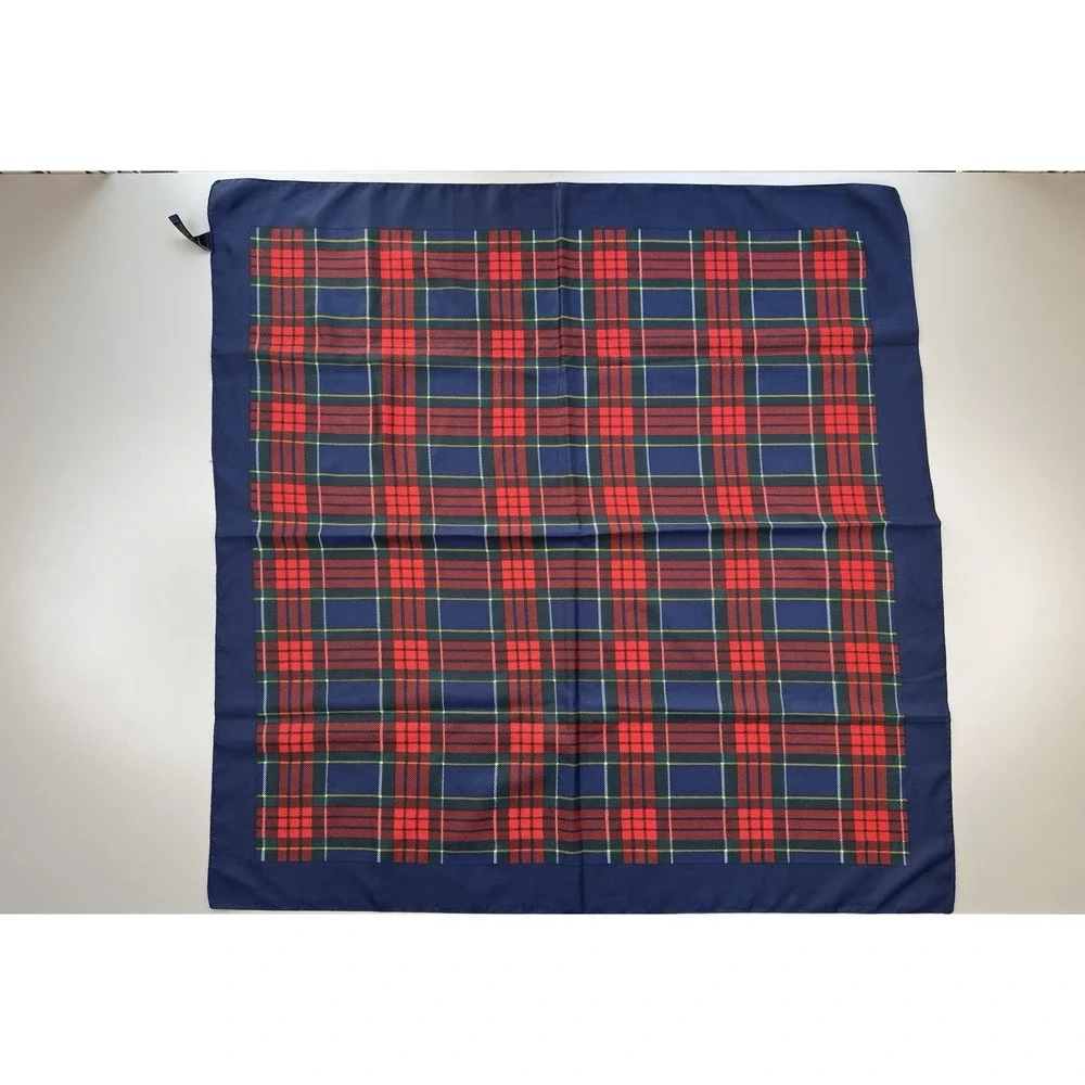 Vintage Tie Rack Art of the Scarf Tartan Plaid Scarf Preppy Italy 30x30 Navy Red